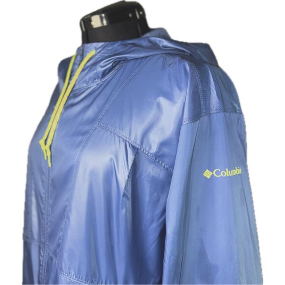 Columbia Blue Windbreaker Women’s Large Lightweight Rain Jacket Hooded Full Zip - Picture 4 of 9
